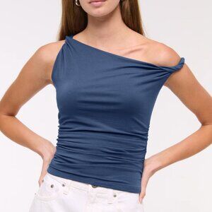 Abercrombie & Fitch Asymmetrical Twist Top in Navy Blue, Size M